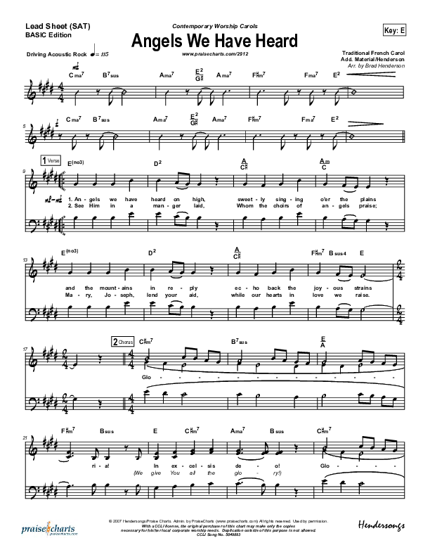 Angels We Have Heard On High Lead Sheet (SAT) (Dennis Jernigan)