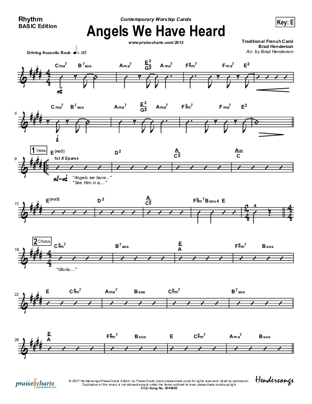 Angels We Have Heard On High Rhythm Chart (Dennis Jernigan)