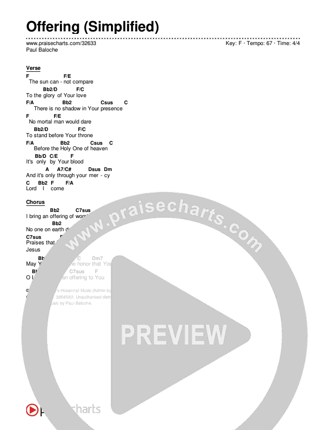 Offering (Simplified) Chord Chart (Paul Baloche)