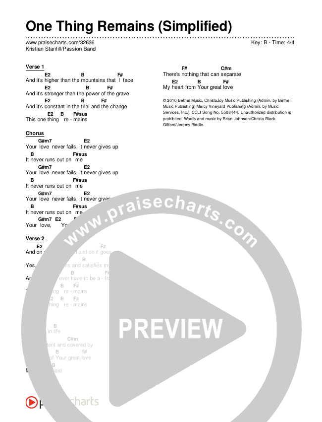 One Thing Remains (Simplified) Chord Chart (Kristian Stanfill / Passion)