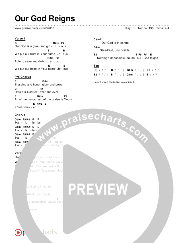 Our God Reigns (Simplified) Chord Chart (Israel Houghton)