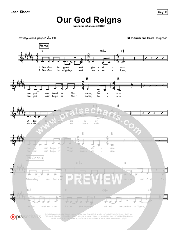 Our God Reigns (Simplified) Lead Sheet (Israel Houghton)