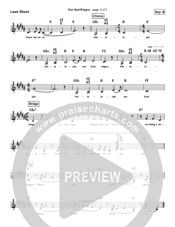 Our God Reigns (Simplified) Lead Sheet (Israel Houghton)