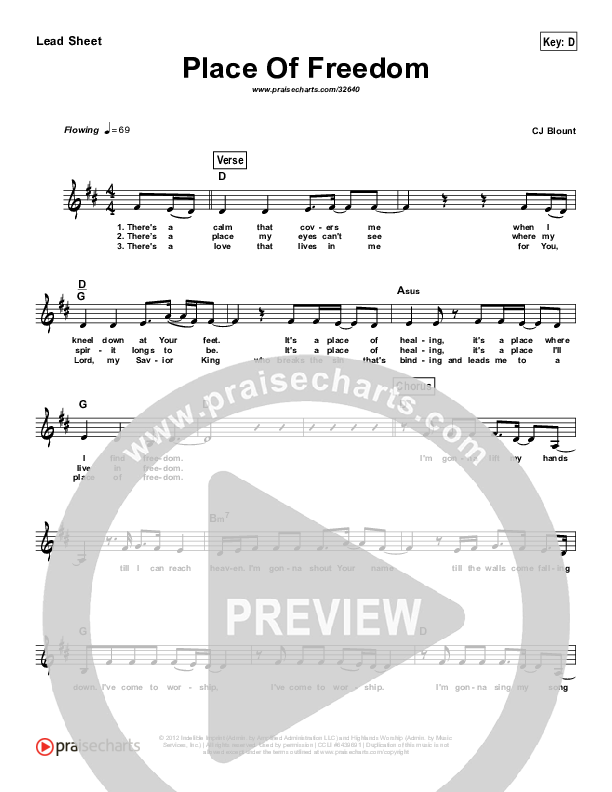 Place Of Freedom (Simplified) Lead Sheet (Highlands Worship)