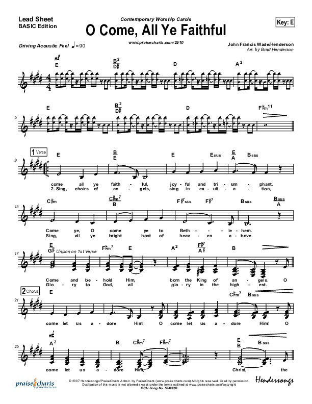 O Come All Ye Faithful Lead Sheet (Dennis Jernigan)