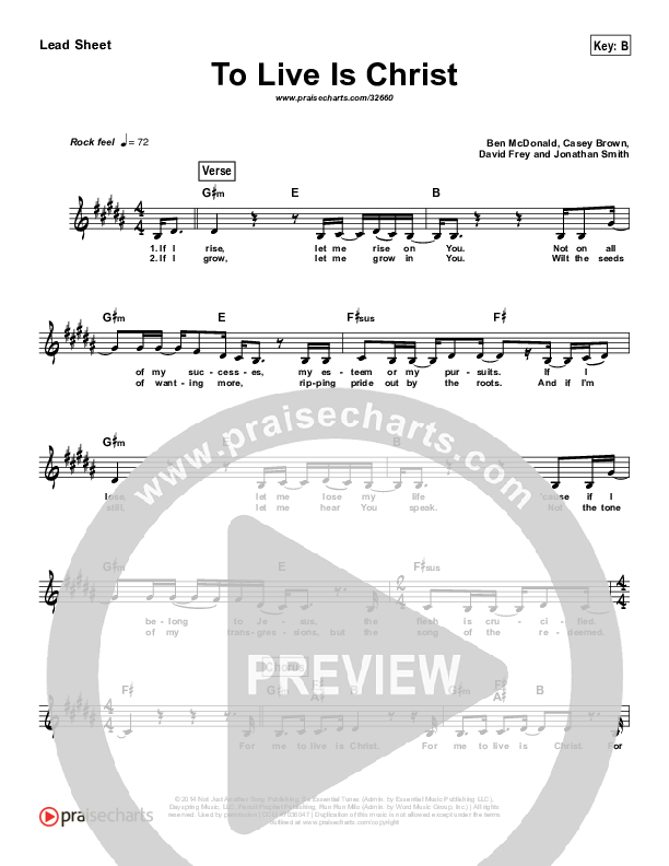 To Live Is Christ (Simplified) Lead Sheet (Sidewalk Prophets)