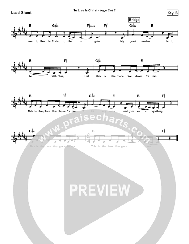 To Live Is Christ (Simplified) Lead Sheet (Sidewalk Prophets)