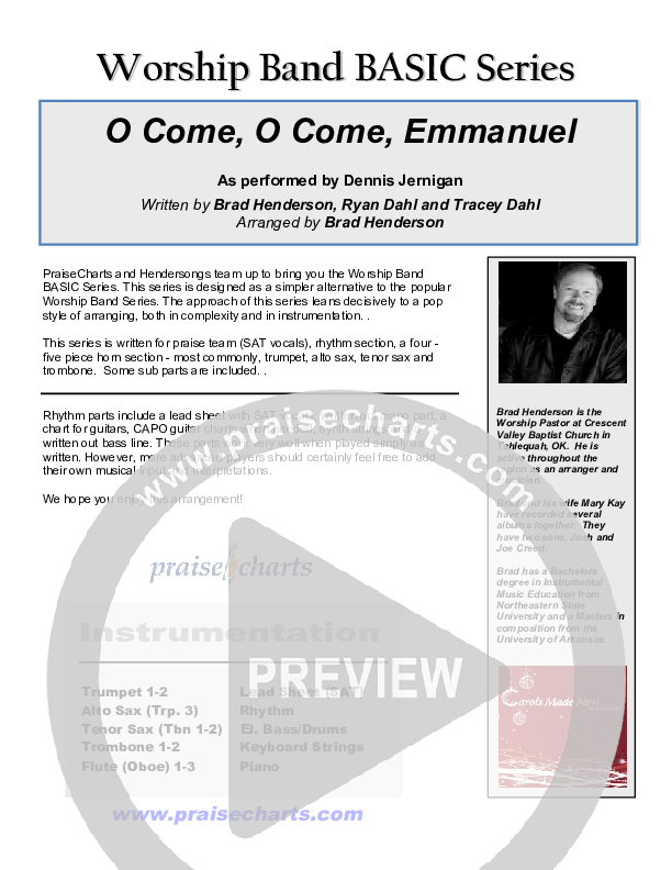 O Come O Come Emmanuel Cover Sheet (Dennis Jernigan)