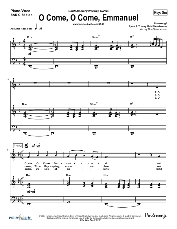 O Come O Come Emmanuel Lead & Piano (Dennis Jernigan)
