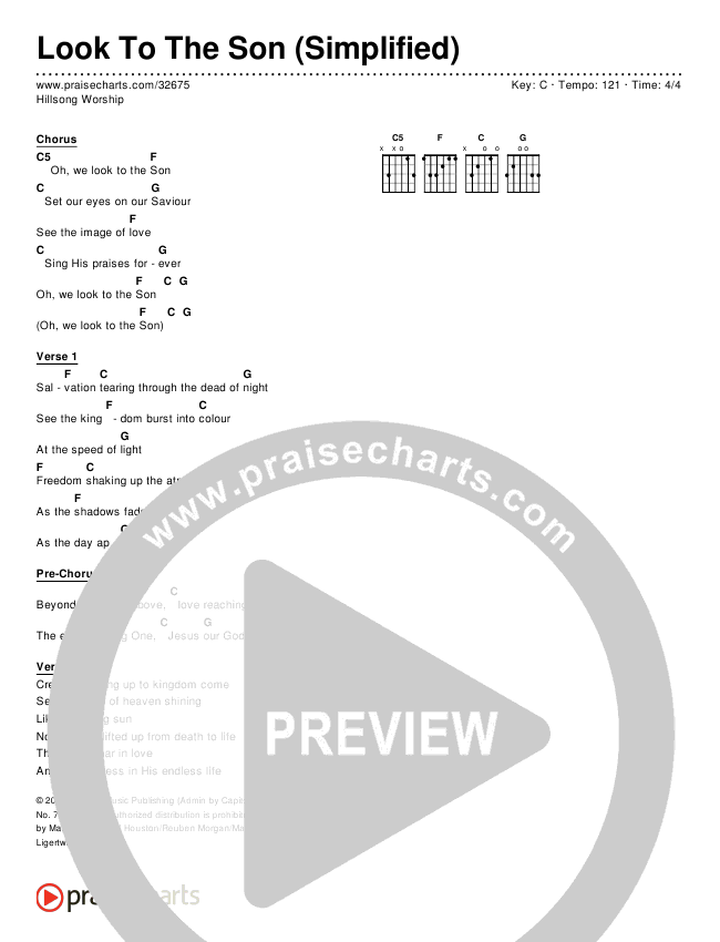 Look To The Son (Simplified) Chord Chart (Hillsong Worship)