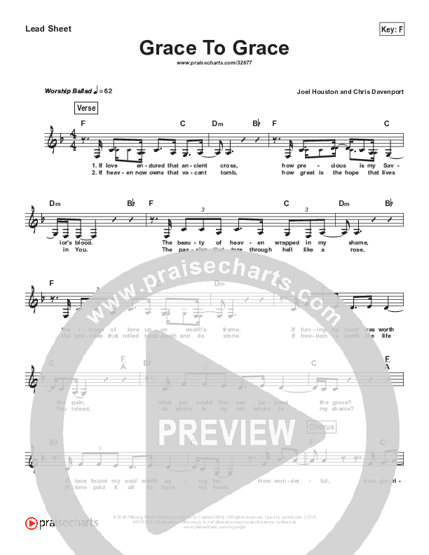 Grace To Grace (Simplified) Lead Sheet (Hillsong Worship)