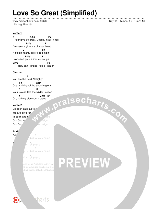 Love So Great (Simplified) Chord Chart (Hillsong Worship)