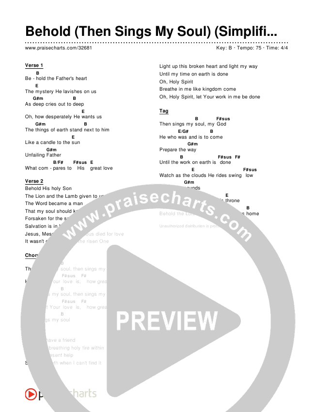 Behold (Then Sings My Soul) (Simplified) Chord Chart ()