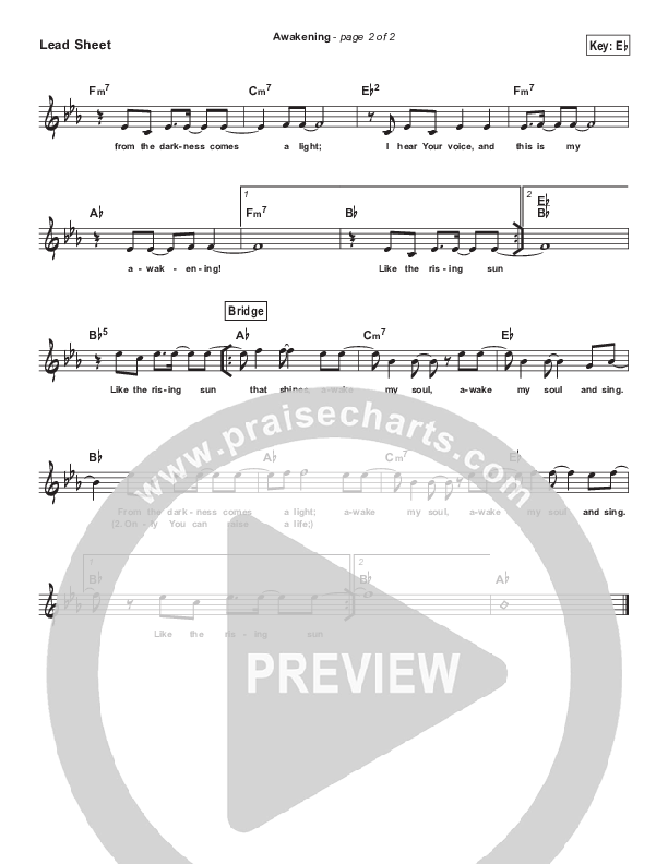 Awakening (Simplified) Lead Sheet (Chris Tomlin / Passion)
