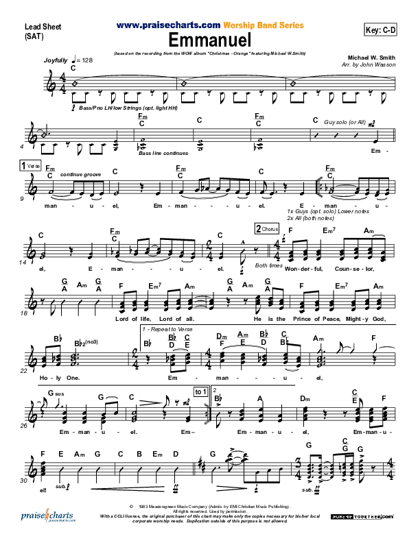 Emmanuel Lead Sheet (SAT) (Michael W. Smith)