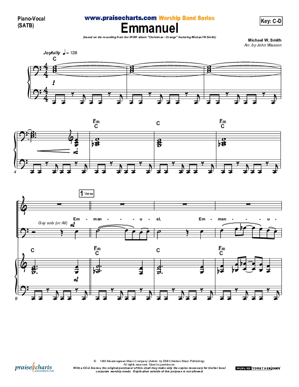 Emmanuel Piano/Vocal & Lead (Michael W. Smith)