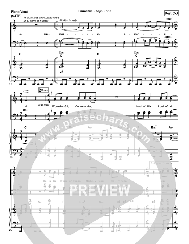 Emmanuel Piano/Vocal (SATB) (Michael W. Smith)