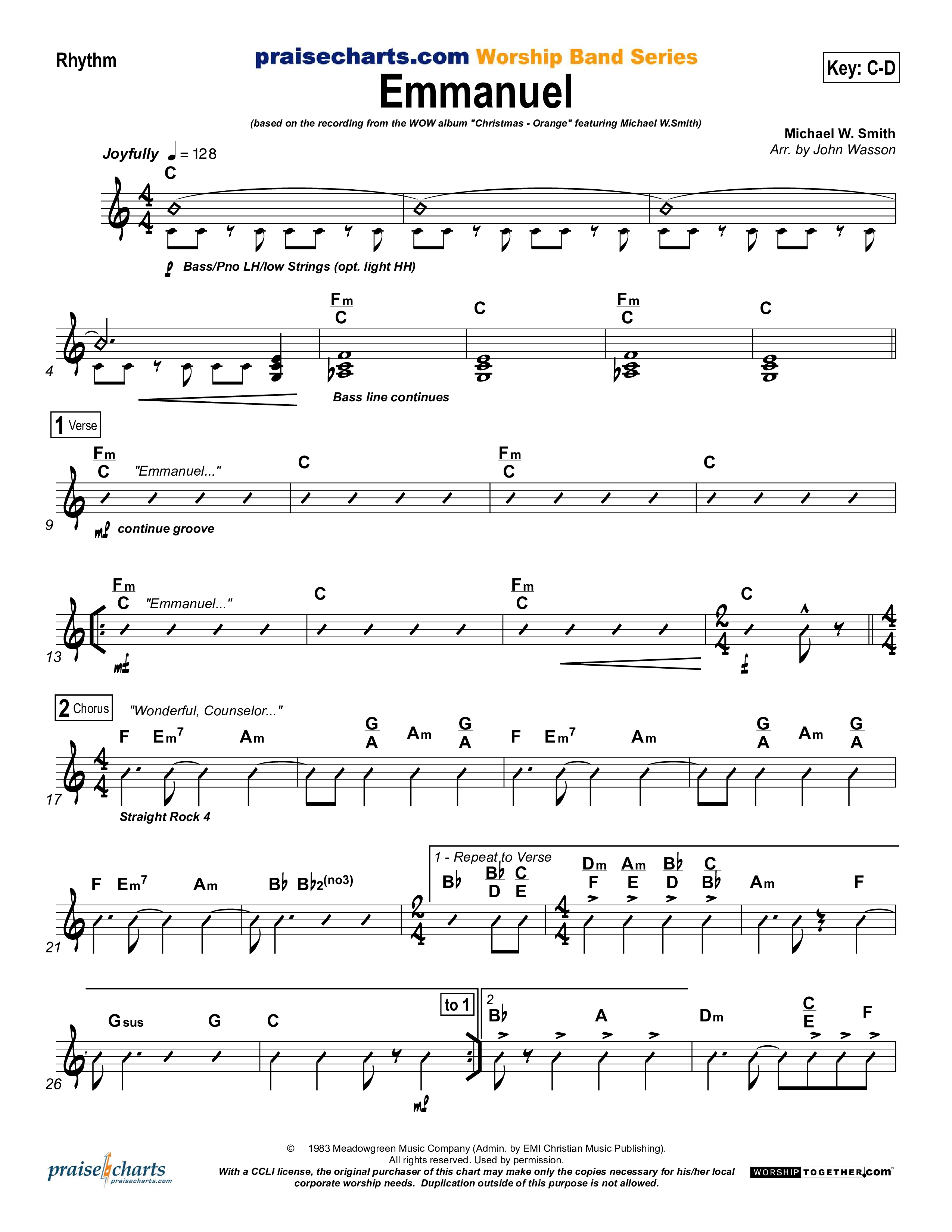 Emmanuel Rhythm Chart (Michael W. Smith)