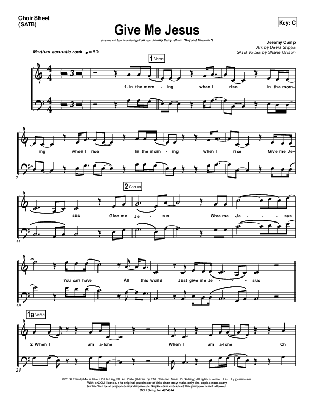 Give Me Jesus Choir Vocals (SATB) (Jeremy Camp)