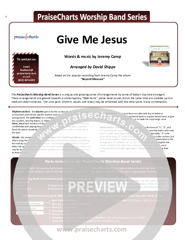 Give Me Jesus Cover Sheet (Jeremy Camp)