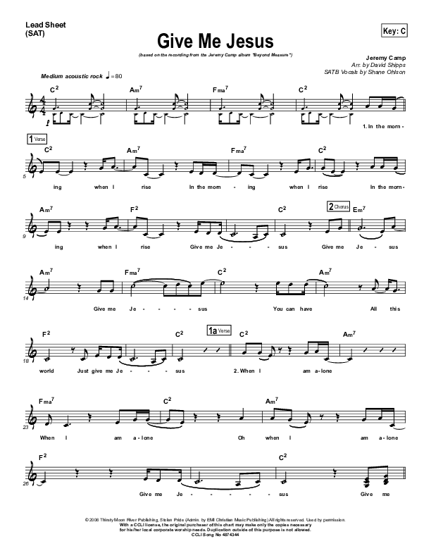 Give Me Jesus Lead Sheet (SAT) (Jeremy Camp)