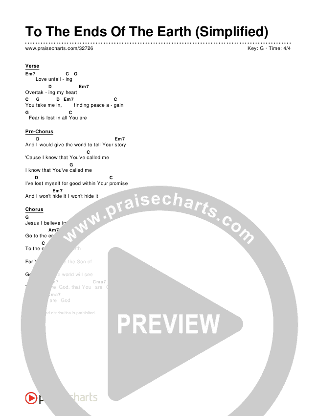 To The Ends Of The Earth (Simplified) Chord Chart ()