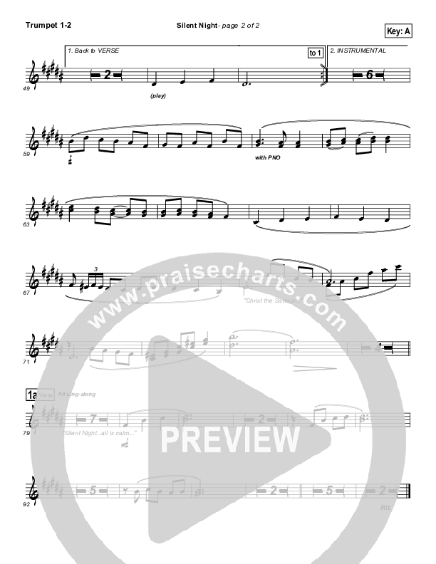 Silent Night Trumpet Sheet Music PDF (Third Day) PraiseCharts