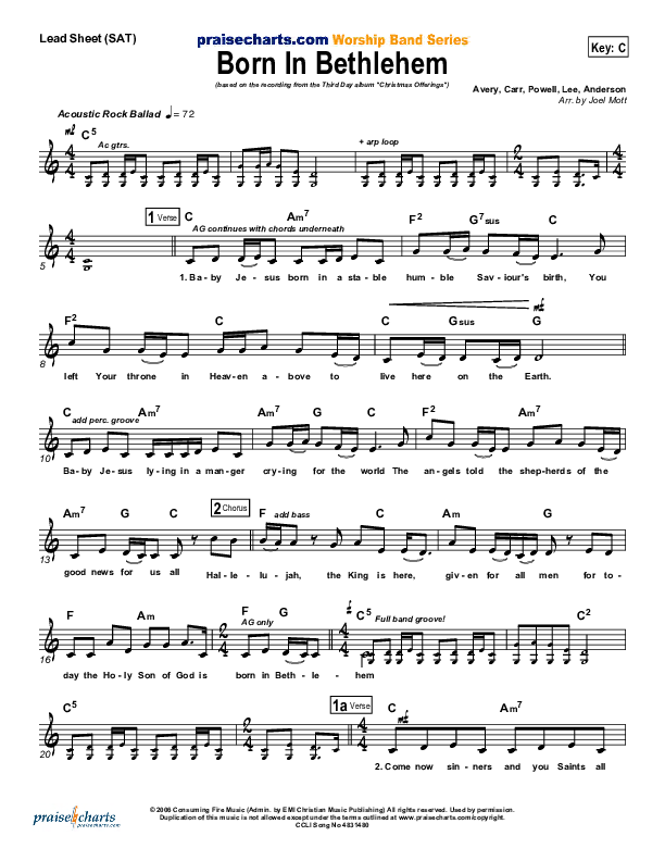 Born In Bethlehem Lead Sheet (SAT) (Third Day)