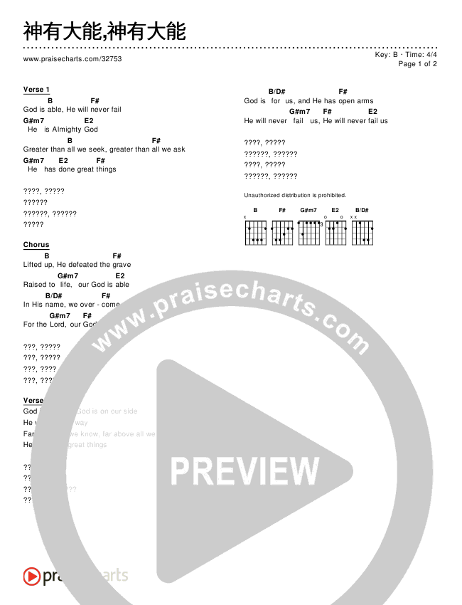 神有大能,神有大能 (Simplified) Chords & Lyrics ()