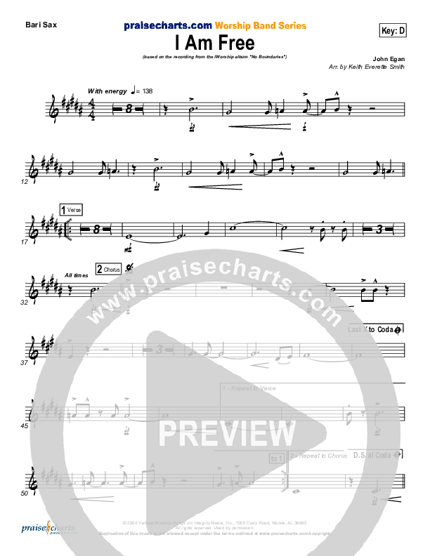 I Am Free Bari Sax (Promise Keepers)