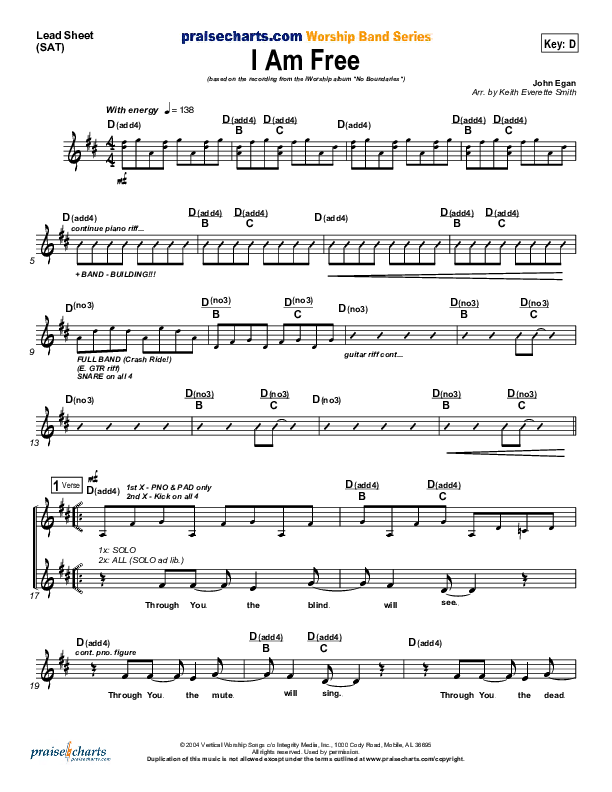 I Am Free Lead Sheet (Promise Keepers)