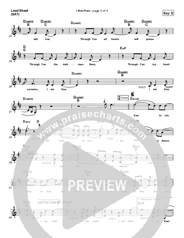 I Am Free Lead Sheet (SAT) (Promise Keepers)