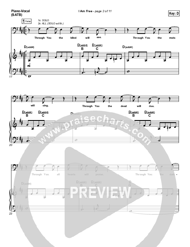 I Am Free Piano/Vocal (Promise Keepers)