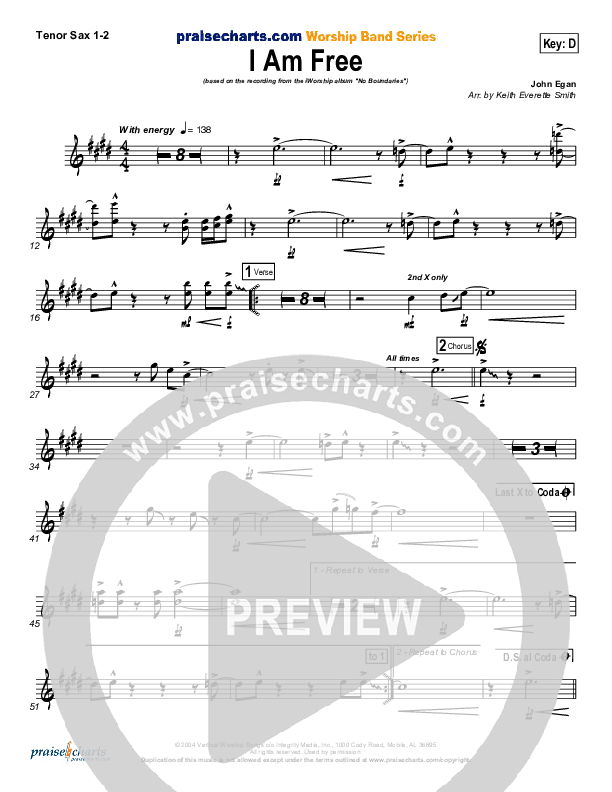 I Am Free Tenor Sax 1/2 (Promise Keepers)