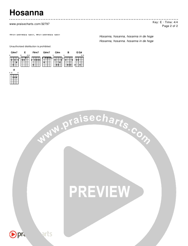 Hosanna (Simplified) Chord Chart ()