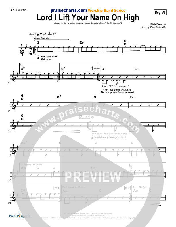 Lord I Lift Your Name On High Rhythm Chart (Lincoln Brewster)