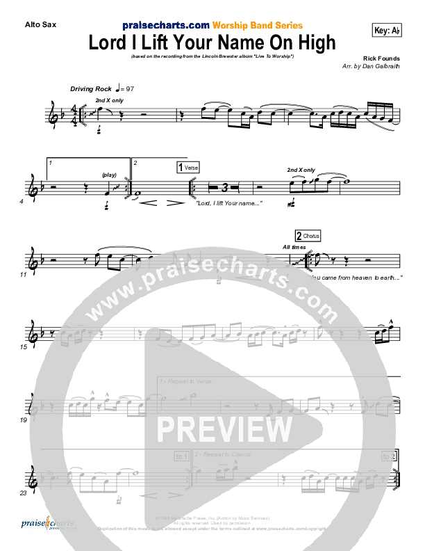 Lord I Lift Your Name On High Alto Sax (Lincoln Brewster)