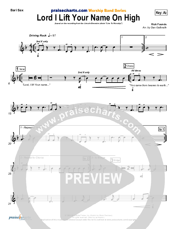 Lord I Lift Your Name On High Bari Sax (Lincoln Brewster)