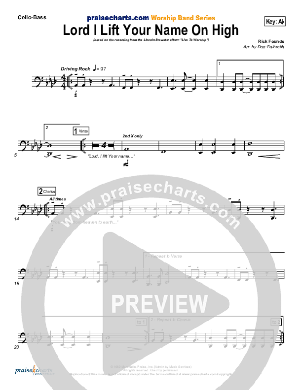 Lord I Lift Your Name On High Cello/Bass (Lincoln Brewster)