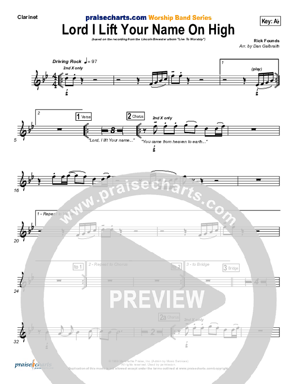 Lord I Lift Your Name On High Clarinet (Lincoln Brewster)