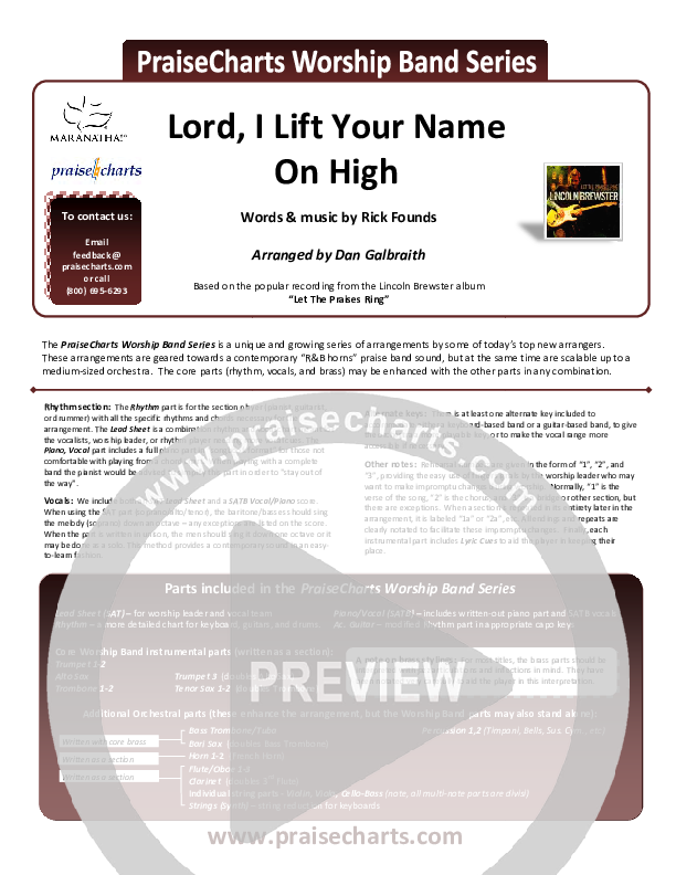Lord I Lift Your Name On High Cover Sheet (Lincoln Brewster)