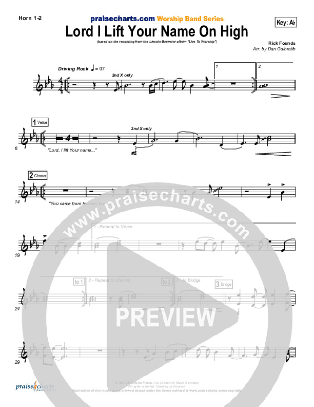 Lord I Lift Your Name On High French Horn 1/2 (Lincoln Brewster)