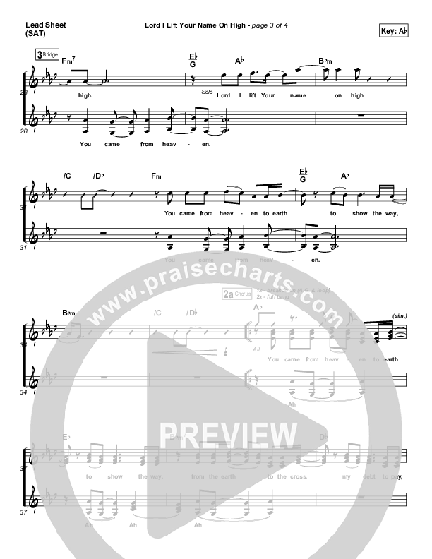 Lord I Lift Your Name On High Lead Sheet (Lincoln Brewster)