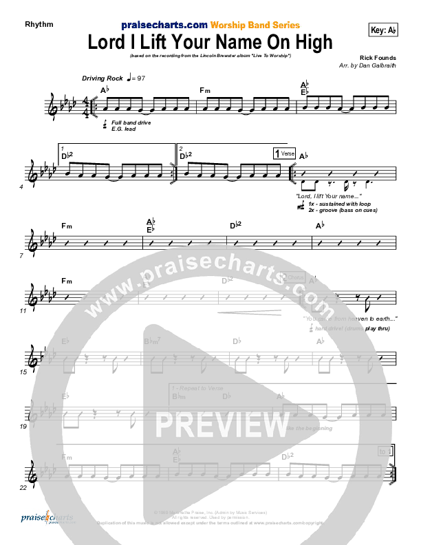 Lord I Lift Your Name On High Rhythm Chart (Lincoln Brewster)