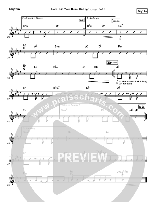 Lord I Lift Your Name On High Rhythm Chart (Lincoln Brewster)