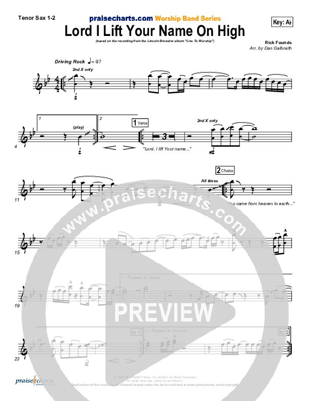 Lord I Lift Your Name On High Tenor Sax 1/2 (Lincoln Brewster)
