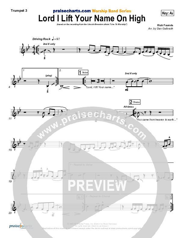 Lord I Lift Your Name On High Trumpet 3 (Lincoln Brewster)