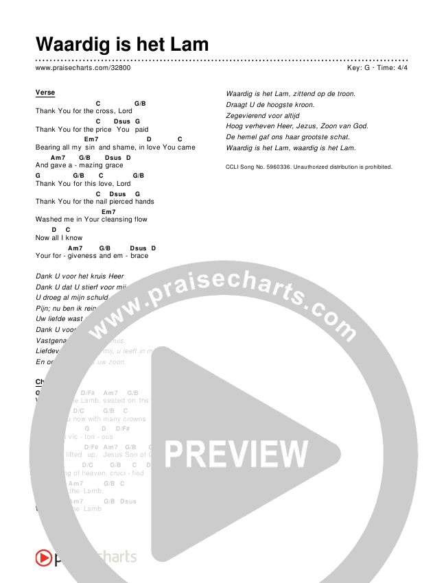 Waardig is het Lam (Simplified) Chords & Lyrics ()