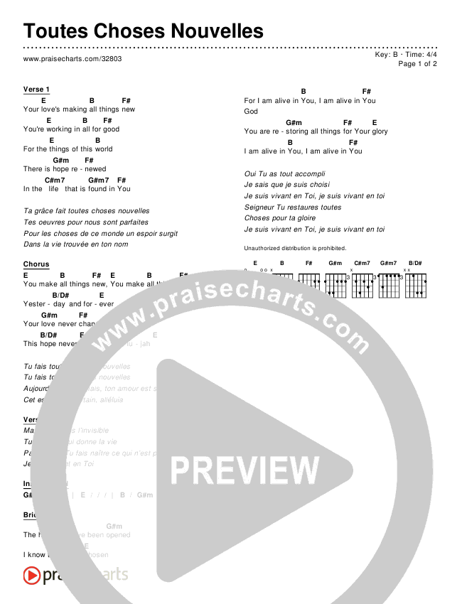 Toutes Choses Nouvelles (Simplified) Chords & Lyrics ()
