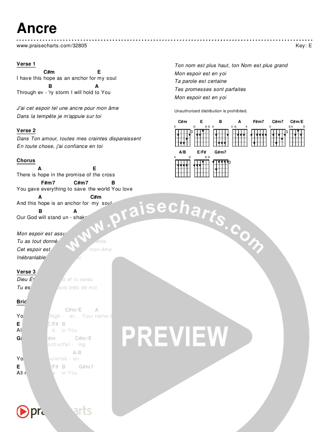 Ancre (Anchor) (Simplified) Chord Chart ()